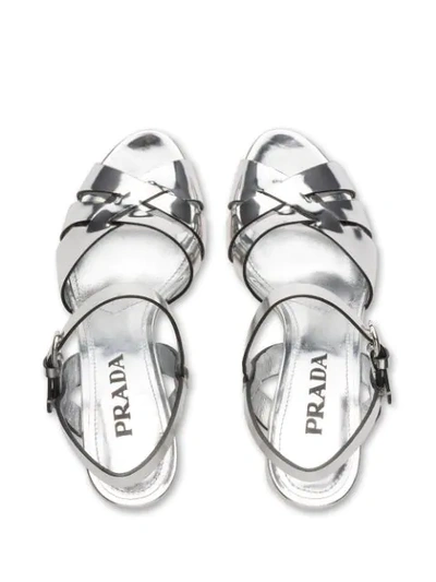 Shop Prada Strappy Block Heel Sandals In Silver