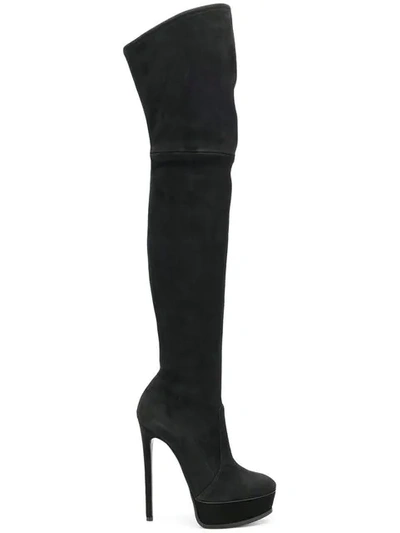 Shop Casadei Stiletto Thigh Length Boots In Black