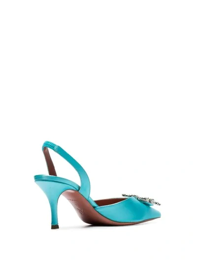 Shop Amina Muaddi Blue Begum 70 Satin Slingback Pumps