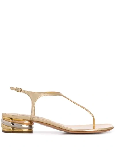 Shop Casadei Patent Open Toe Sandals In Gold