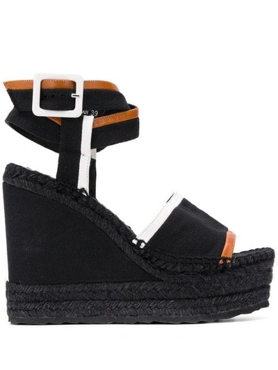 Shop Pierre Hardy Leather Trim Wedge Sandals In Black