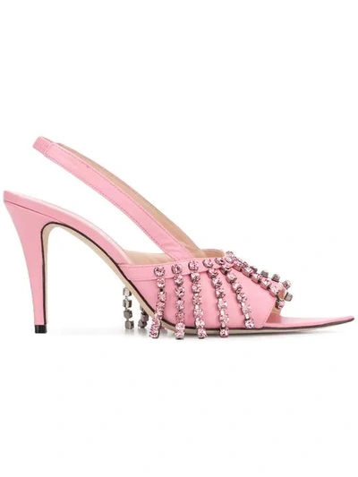 Shop Christopher Kane Crystal Fringe Heeled Sandals In Pink