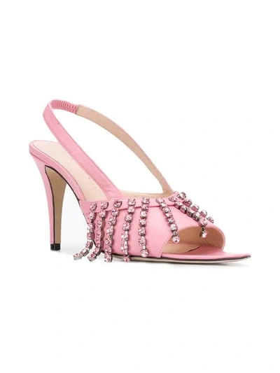 Shop Christopher Kane Crystal Fringe Heeled Sandals In Pink