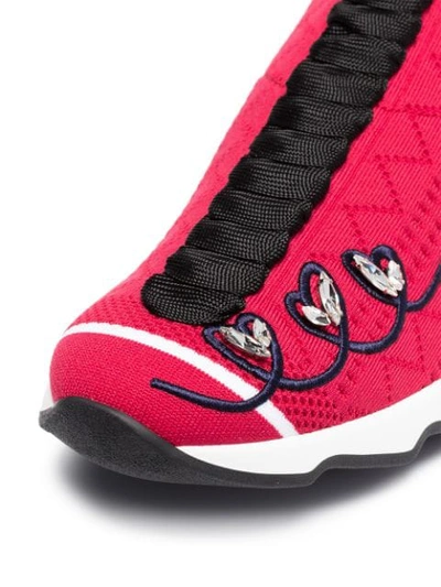 Shop Fendi Embroidered Logo Sneaker Boots In Red