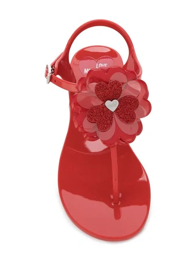 Shop Love Moschino Flower Heart Slides In Red
