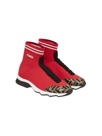 Shop Fendi Sock Style Sneakers In F15eo-wine White+tab.black