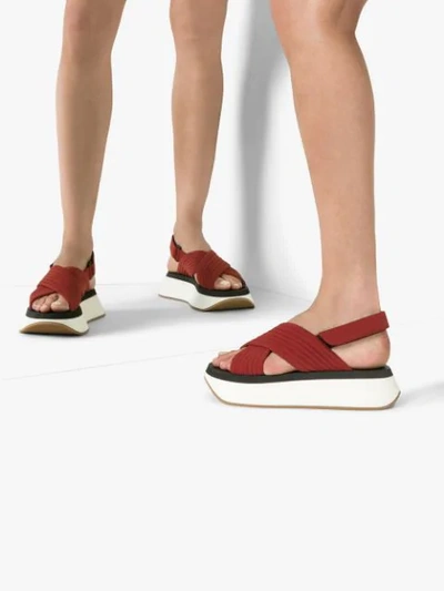 Shop Marni Brick Red Crossover Chunky Leather Sandals