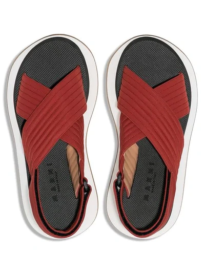 Shop Marni Brick Red Crossover Chunky Leather Sandals