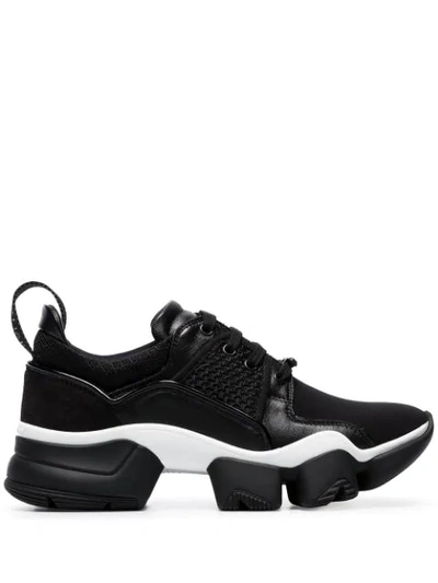 GIVENCHY BLACK JAW CHUNKY LEATHER LOW-TOP SNEAKERS - 黑色