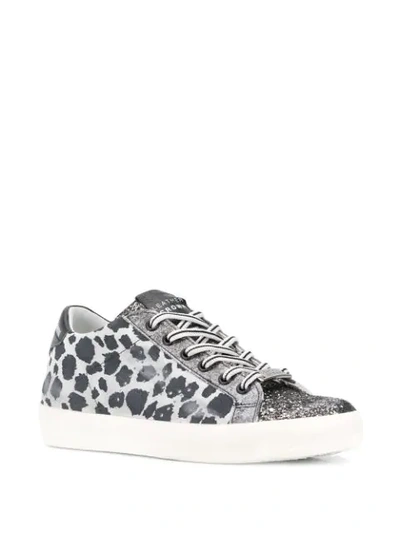 Shop Leather Crown Glitter Detail Sneakers In Grey