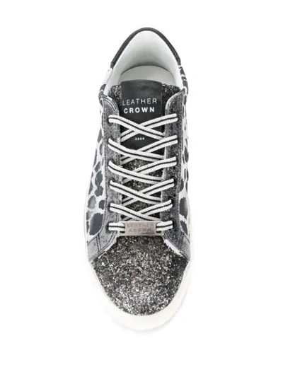 Shop Leather Crown Glitter Detail Sneakers In Grey