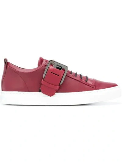 Shop Lanvin Buckled Low Top Sneakers In Red