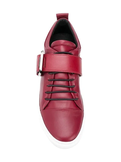 Shop Lanvin Buckled Low Top Sneakers In Red