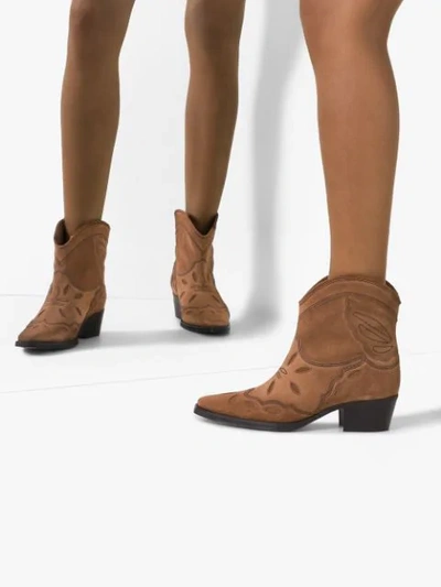 Shop Ganni Brown Low Texas 40 Suede Ankle Boots