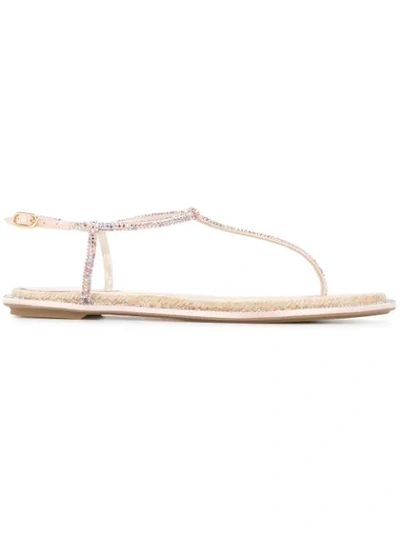 Shop René Caovilla Embellished Flat Sandals In Metallic