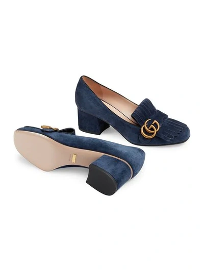 Shop Gucci Suede Mid-heel Pump With Double G In Blue