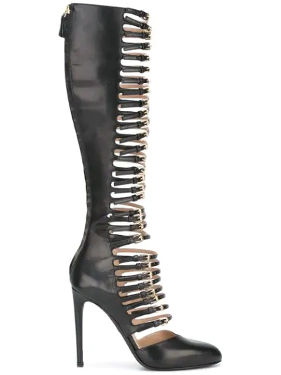 Shop Giambattista Valli Buckled Straps Knee-high Boots In Black