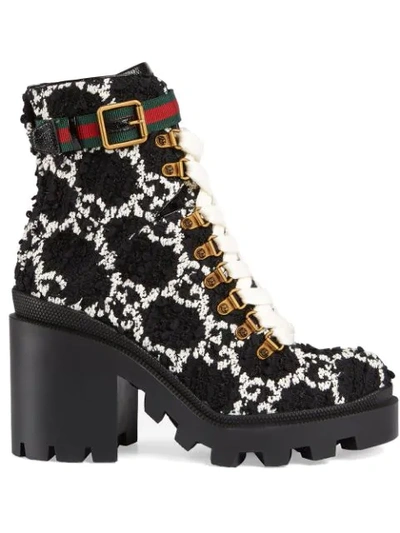 Shop Gucci Gg Tweed Ankle Boots In Black ,white