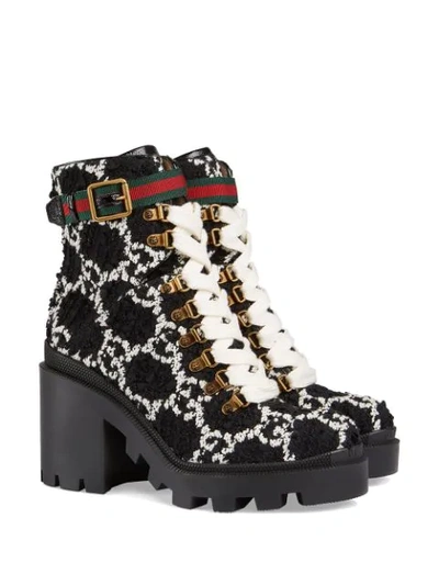Shop Gucci Gg Tweed Ankle Boots In Black ,white