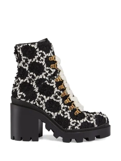 Shop Gucci Gg Tweed Ankle Boots In Black ,white