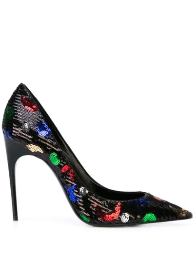 Shop Saint Laurent Star And Moon Sequinned Pumps In 1000 Nero