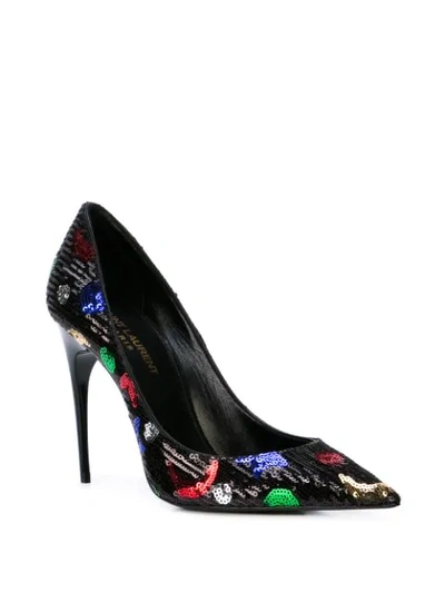 Shop Saint Laurent Star And Moon Sequinned Pumps In 1000 Nero