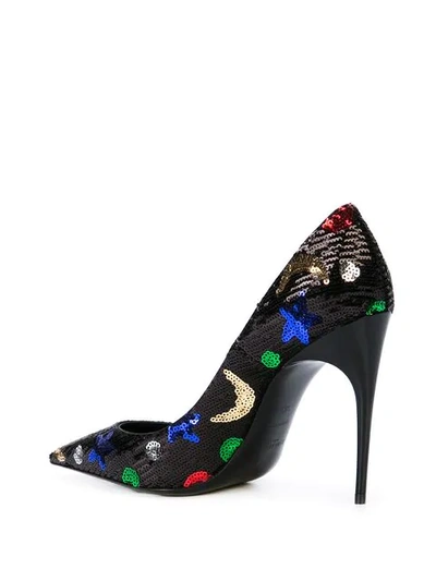 Shop Saint Laurent Star And Moon Sequinned Pumps In 1000 Nero
