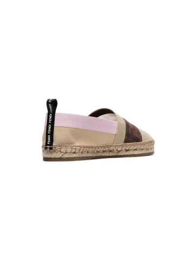 Shop Fendi Beige, Brown And Lilac Colibri Mesh Logo Espadrilles In F15f4-almond+tobacco Brown