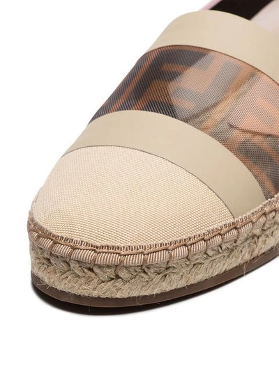 Shop Fendi Beige, Brown And Lilac Colibri Mesh Logo Espadrilles In F15f4-almond+tobacco Brown