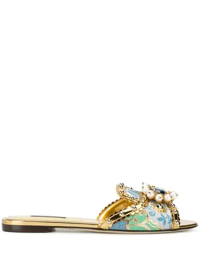 Shop Dolce & Gabbana Embellished Slides In Gold