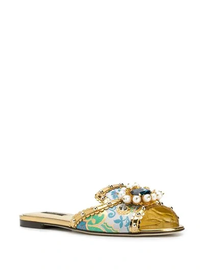 Shop Dolce & Gabbana Embellished Slides In Gold