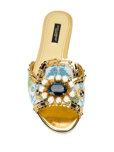Shop Dolce & Gabbana Embellished Slides In Gold