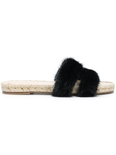 Shop Solange Sandals Fur Detail Slip-on Sandals In Black