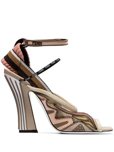 Shop Fendi 105 Mesh Slingback Sandals In Neutrals