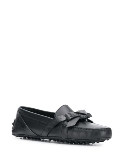 Shop Tod's Bow Detail Loafers In Black