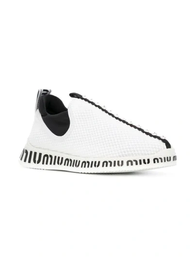 Shop Miu Miu Mesh Slip-on Sneakers In F0009 Bianco