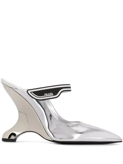 PRADA METALLIC MULES - 银色