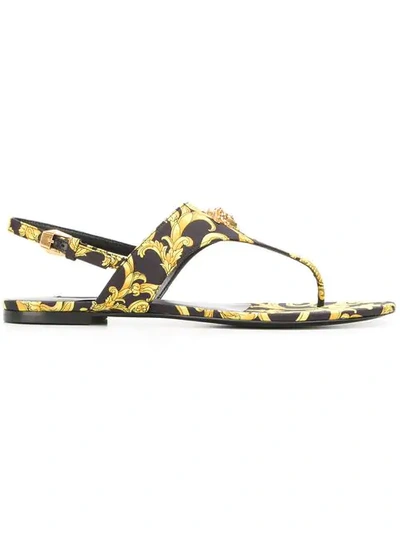 VERSACE BAROQUE-PRINT SATIN SANDALS - 黑色