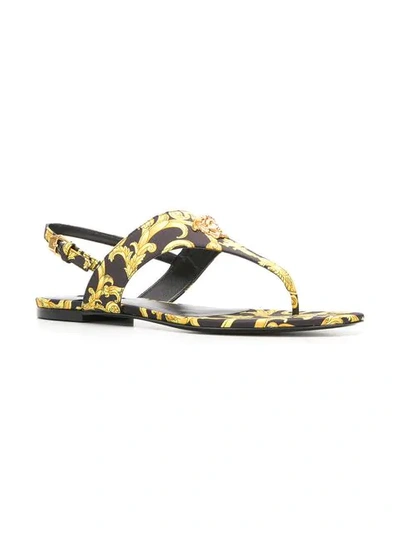 VERSACE BAROQUE-PRINT SATIN SANDALS - 黑色