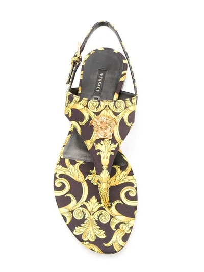 Shop Versace Baroque-print Satin Sandals In Black