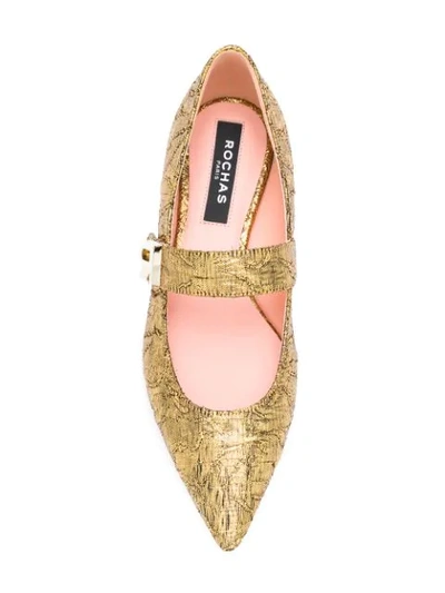 Shop Rochas Pointed Toe Logo Ballerinas In Metallic