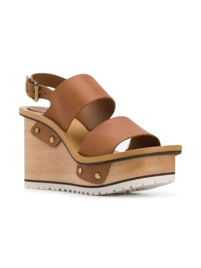 Shop Chloé Buckle Wedge Sandals In Brown