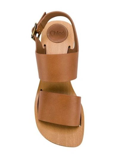 Shop Chloé Buckle Wedge Sandals In Brown