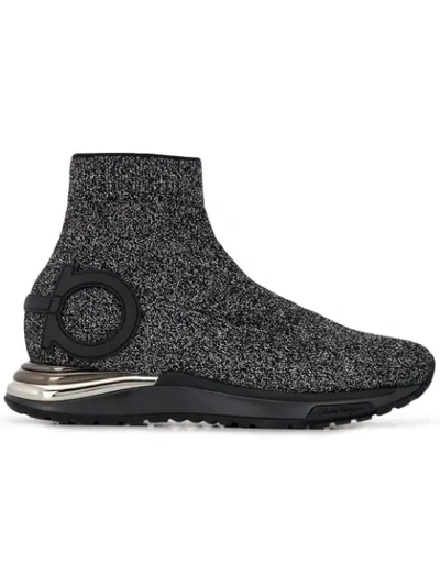 Ferragamo Ladies Cerise Gancini Glitter Sneakers In Silver