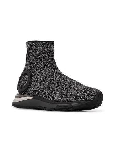 Ferragamo Ladies Cerise Gancini Glitter Sneakers In Silver