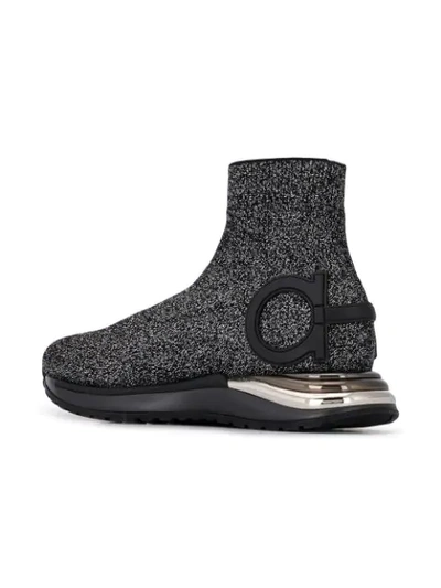 Ferragamo Ladies Cerise Gancini Glitter Sneakers In Silver
