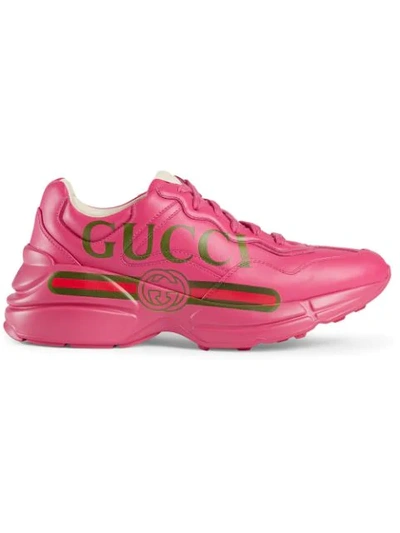 GUCCI RHYTON GUCCI印花真皮运动鞋 - 粉色