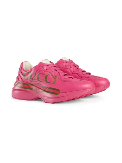 Shop Gucci Rhyton  Logo Leather Sneaker In Pink