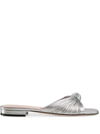 Shop Gucci Metallic Leather Slide Sandal In Silver