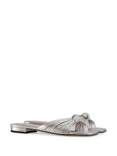 Shop Gucci Metallic Leather Slide Sandal In Silver